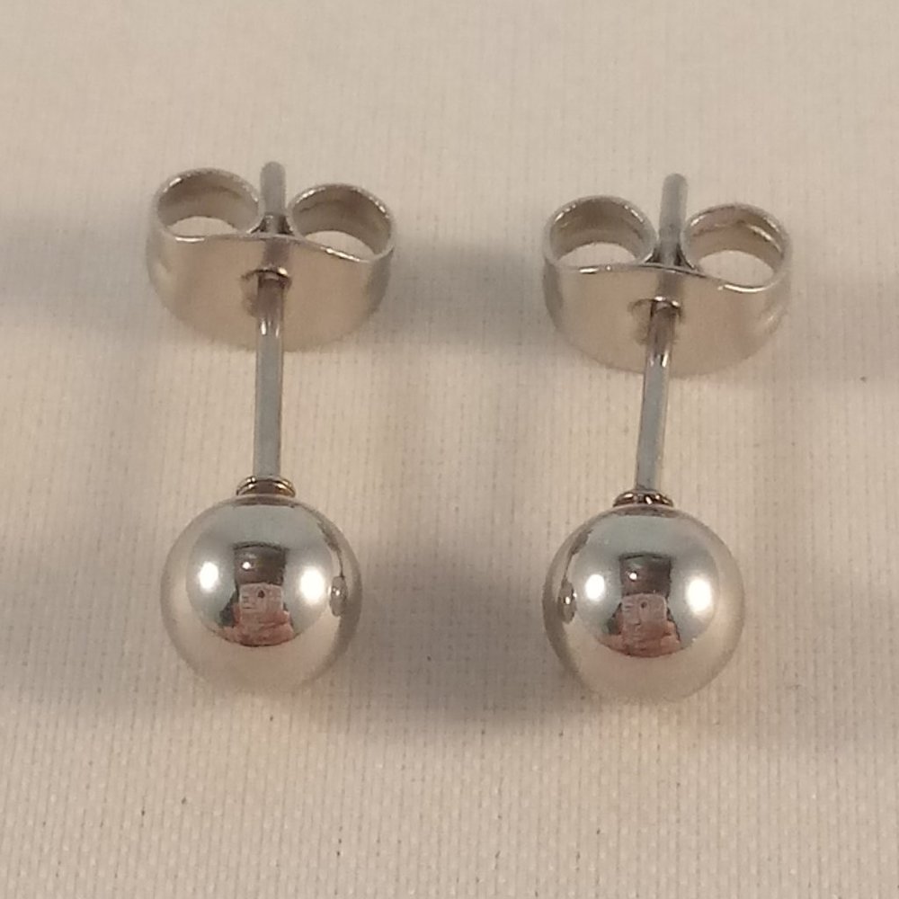 Men's 925 Sterling Silver Filled Ball Stud Earrings Polished Smooth 5mm